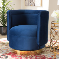 Baxton Studio TSF-6653-Royal Blue/Gold-CC Saffi Glam and Luxe Royal Blue Velvet Fabric Upholstered Gold Finished Swivel Accent Chair
